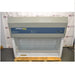 Front eye-level view of an AirClean Systems AC6000S polypropylene ductless fume hood mounted on a wooden pallet, showing its upper filtration housing, blue brand stripe, digital control pad, and open work area enclosure