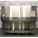 Front product view of a Baker SterilGARD e3 SG604 stainless steel biosafety cabinet, featuring heavy-duty stainless steel construction, a large open work access area, side pressure gauge, and blue branding badges