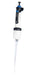 BRANDTECH Transferpette pro single-channel pipette, 1 to 10 mL volume range, white handle with blue accent plunger and large clear pipette tip attached