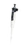 BRANDTECH Transferpette pro single-channel pipette, micro volume range, white handle with grey accent plunger and clear micropipette tip attached