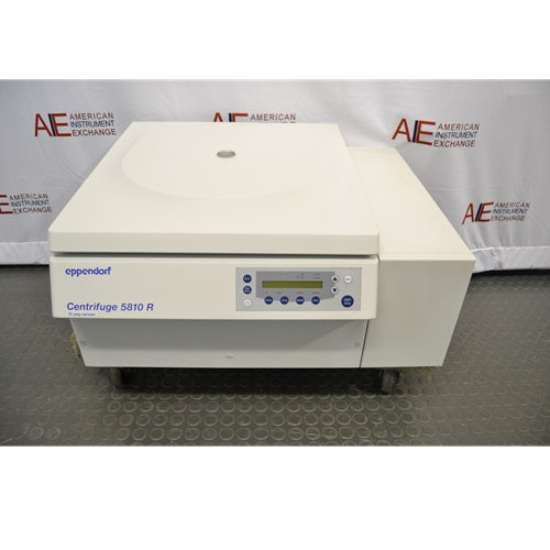 Eppendorf Centrifuge 5810 R benchtop refrigerated centrifuge with lid closed showing front control display panel and side housing extension