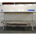 Front product view of a Labconco Purifier clean bench, featuring a stainless steel work surface, open laminar flow workspace, clear side panels, and top-mounted control panel on a mobile stand