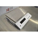 Angled perspective view of Mettler Toledo MS32001L A03 precision balance resting on stainless steel lab bench, displaying weighing pan and front keypad display