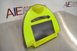 Front angled perspective view of a NanoEnTek EVE-MC automatic cell counter in a lime green casing, highlighting its touchscreen display, slide port, USB connector, and rounded benchtop design