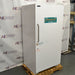 Norlake flammable material storage laboratory refrigerator ka left angle view, jisme left side panel, front white insulated door, handle, aur warning signage saaf dikhai de rahe hain.