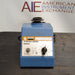 Front product view of an S/P Scientific Products Vortex-Genie mixer, featuring its blue cast housing, top rubber mixing cup, front power switch, speed control dial, and specification label on a dark workbench