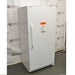Left angled perspective view of white Thermo Scientific 20LREETSA laboratory refrigerator with closed door showing front warning label