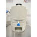 Front view of the water storage tank for a Thermo GenPure Pro water purification system, featuring an off-white tank body, black top lid, and a blue dispensing valve spigot   