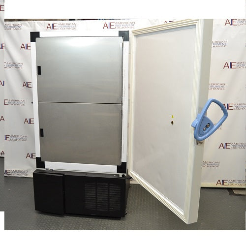 Front open-door view of a Thermo Scientific TSX600D ultra-low temperature freezer revealing the insulated inner compartment doors and thick outer door seal
