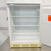 Thermo Scientific undercounter laboratory refrigerator ka open door view, jisme interior shelves, door storage compartment, aur clean white inner lining saaf dikhai de rahi hai.   