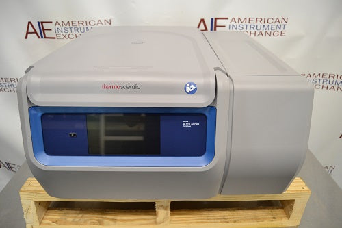 Front eye-level view of a Thermo Sorvall X1R Pro refrigerated centrifuge resting on a wooden pallet featuring a front control panel and housing unit