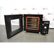 Front view of USA Lab USA-VO-34-UL vacuum oven with open glass door showing interior stainless steel shelves, orange door gasket, and control panel