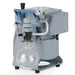 Front three-quarter product view of a Vacuubrand MZ 2C NT +AK+M+D chemistry diaphragm vacuum pump, highlighting its grey housing, single glass collection flask, integrated pressure gauge, and valve setup