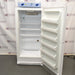 VWR low-temperature BOD refrigerated incubator with door open revealing wire shelving racks, interior light, and door storage bins