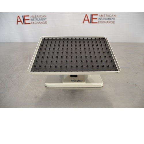 VWR Nutating Mixer showing a close head-on look at the large flat mixing tray lined with a black dimpled rubber mat above the base