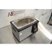 Left angled perspective view of VWR PolyScience WBE05 digital water bath with clear gabled lid on stainless steel table showing digital control display