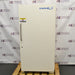 VWR SCBMF-3020 laboratory freezer ka front view, jisme solid insulated door, vertical handle, caution warning label, aur VWR branding saaf dikhai de rahe hain.   