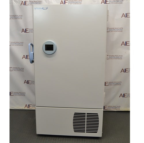 Front view of VWR Ultralow Freezer VWR60086FA featuring a solid door with circular touchscreen display interface and bottom ventilation grille